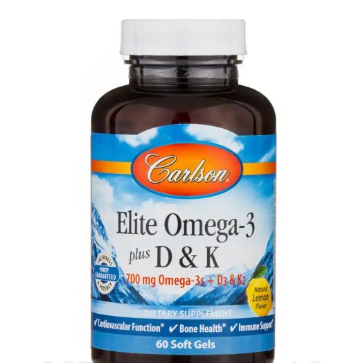 Carlson Labs Elite Omega-3 plus D & K, Natural Lemon Flavor - 60 Soft Gels