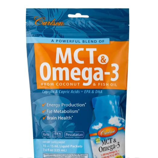 Carlson Labs MCT & Omega-3 Packets, Lemon-Lime Flavor - 1 Pouch of 15 Packets