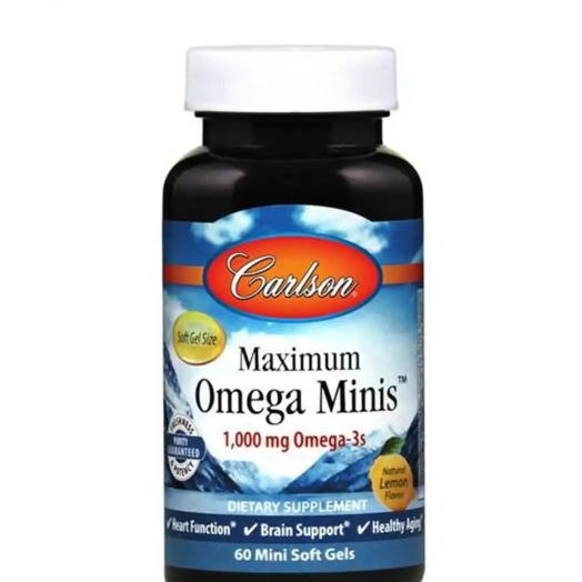 Carlson Labs Maximum Omega Minis 1000 mg, Natural Lemon Flavor - 60 Mini Soft Gels