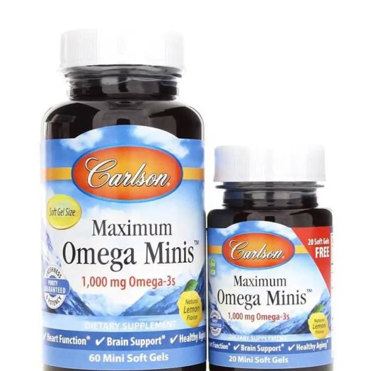 Carlson Labs Maximum Omega Minis 1000 mg, Natural Lemon Flavor - 60 + 20 Mini Soft Gels