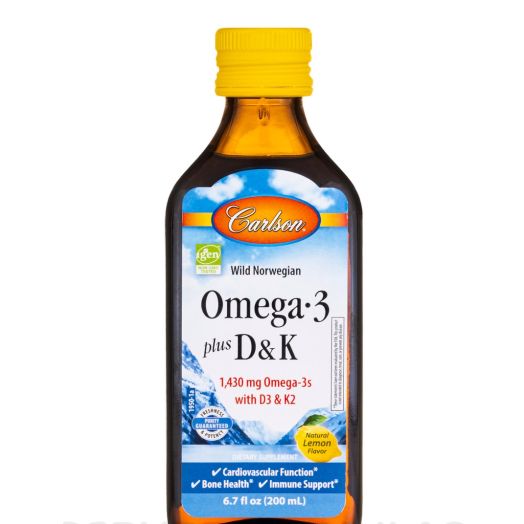 Carlson Labs Omega-3 plus D & K, Natural Lemon Flavor - 6.7 fl. oz (200 mL)
