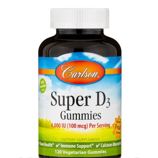 Carlson Labs Super D3 Gummies 4000 IU (100 mcg), Natural Fruit Flavor - 120 Vegetarian Gummies
