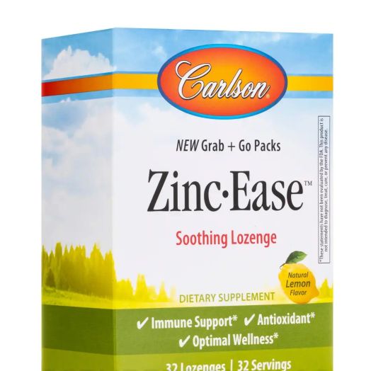 Carlson Labs Zinc-Ease Grab + Go Packs, Natural Lemon Flavor - 32 Lozenges