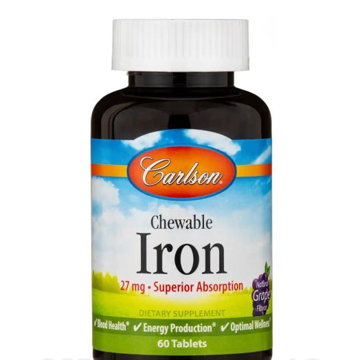 Carlson Labs Chewable Iron 27 mg, Natural Grape Flavor - 60 Tablets