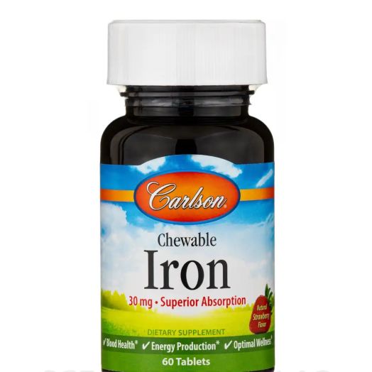 Carlson Labs Chewable Iron 30 mg, Natural Strawberry Flavor - 60 Tablets