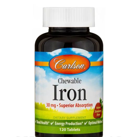 Carlson Labs Chewable Iron 30 mg, Natural Strawberry Flavor - 120 Tablets