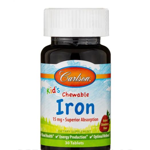 Carlson Labs Kid's Chewable Iron 15 mg, Natural Strawberry Flavor - 30 Tablets