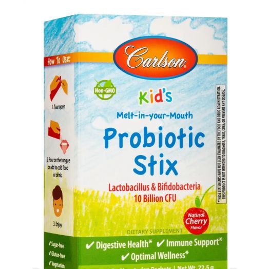 Carlson Labs Kid's Probiotic Stix, Natural Cherry Flavor - 1 Box of 15 Vegetarian Packets