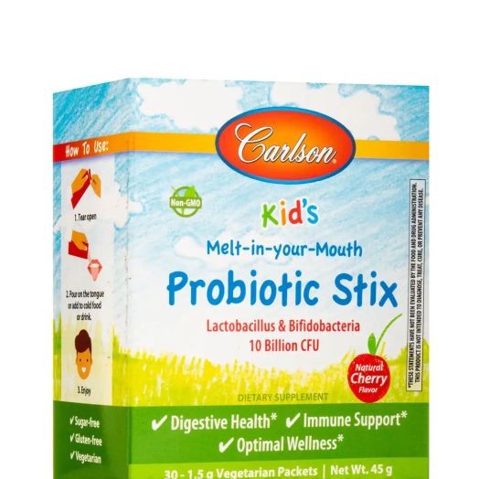 Carlson Labs Kid's Probiotic Stix, Natural Cherry Flavor - 1 Box of 30 Vegetarian Packets