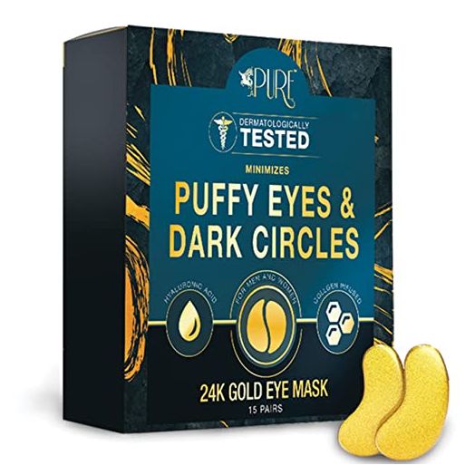 LA PURE 24K Gold Eye Treatment Masks - Under Eye Patches, Dark Circles Under Eye Treatment, Under Eye Bags Treatment, Eye Mask for Puffy Eyes, Anti-Wrinkle, Undereye Dark Circles, Gel Pads 15 Pairs