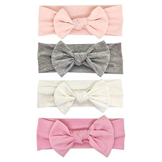 Babygiz Baby Girl Headbands-Infant,Toddler Cotton Handmade Hairbands with Bows Child Hair Accessories (Gray, White, Powder Pink, Pink, 4)