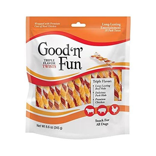 Good 'n' Fun Triple Flavor Twists, Treat Your Dog to Premium Cuts of Real Meat with Rawhide