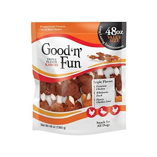 Good'n'Fun Triple Flavor Kabobs 48 Ounce, Rawhide Snack for All Dogs