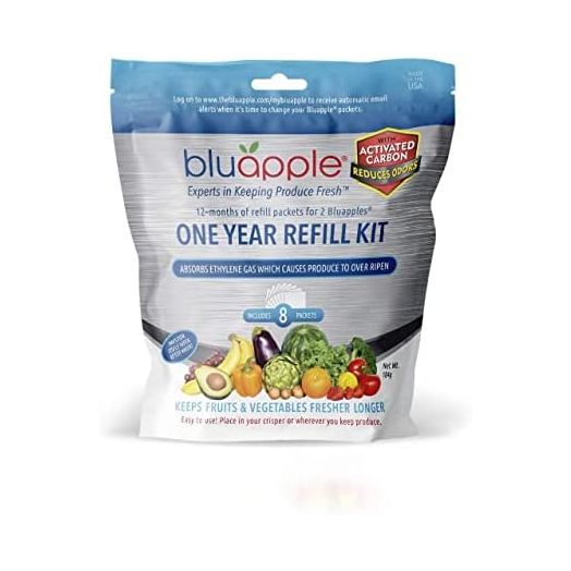 Bluapple 1 Year Carbon Refill Kit Includes 8 Packets For 2 Bluapples With Carbon - For 1 Full Year To Keep Produce Fresh Longer And Help Absorb Unwanted Odors