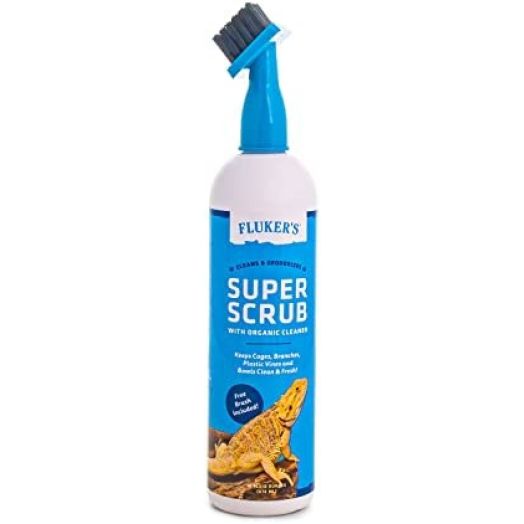 Flukers Super Scrub Brush with Organic Cleaner - Cleans and Deodorizes Reptile Terrariums, 16oz