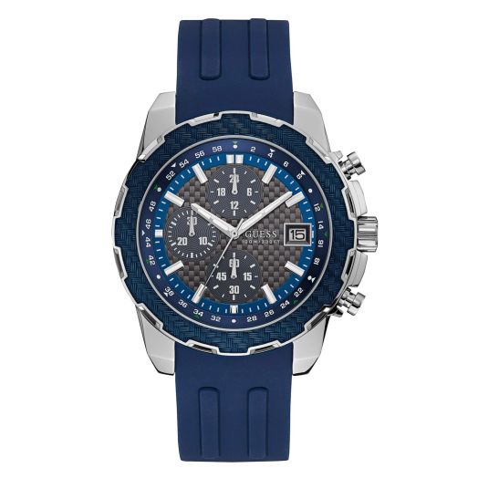 Guess Men Chronograph Quartz Watch with Silicone Strap W1047G2, Metallic, Bracelet