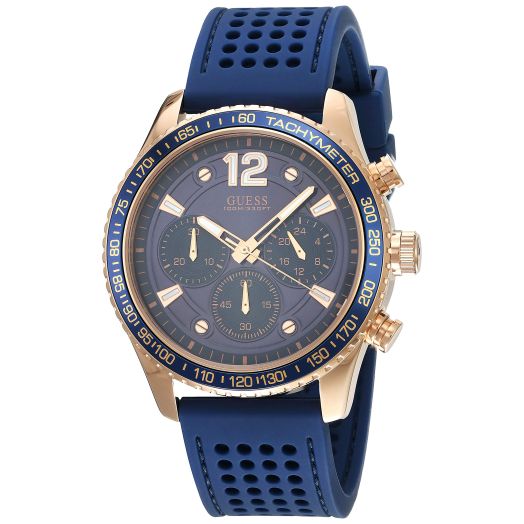 GUESS Men's Quartz Analog Watch with Silicone Strap W0971G3, Blue, 44MM, Strip
