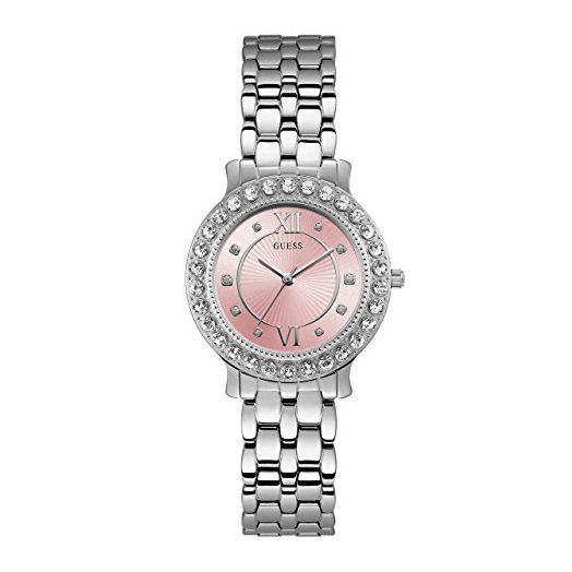 GUESS Stainless Steel + Pink Crystal Bracelet Watch. Color: Silver-Tone (Model: U1062L2)