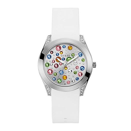GUESS Silver-Tone and White Jeweled Watch