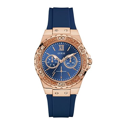 GUESS Women's Stainless Steel + Stain Resistant Silicone Watch with Day + Date Functions