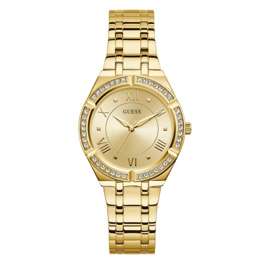 GUESS Blue + Rose Gold-Tone Crystal Silicone Watch