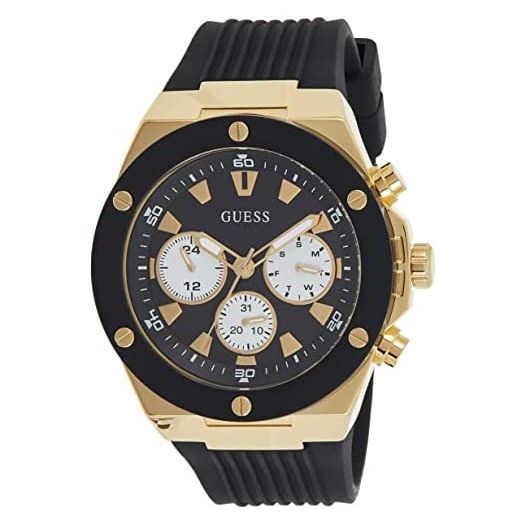 GUESS Men's Stainless Steel Analog Watch with Silicone Strap, Black, 24 (Model: GW0057G1)
