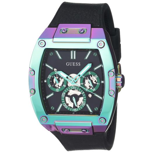 GUESS Men's 43mm Watch - Black Strap Black Dial Multi-Color Case