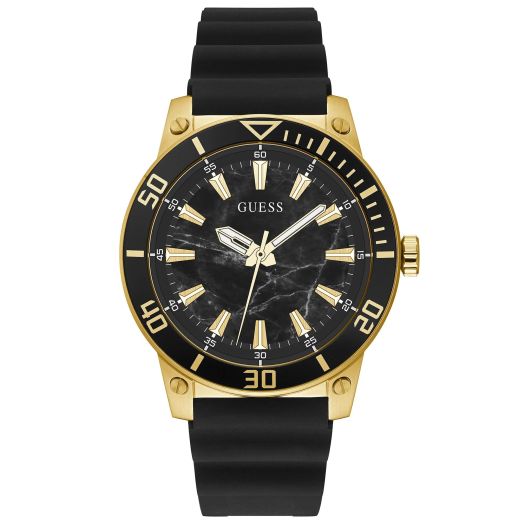 Guess US Men's Gold-Tone and Black Silicone Analog Watch, One, Multicoloured, GW0420G2