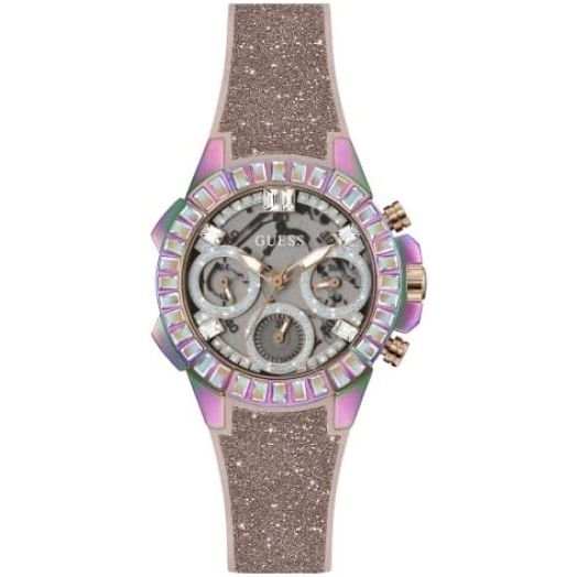 GUESS Women's Stainless Steel Quartz Silicone Strap, Pink, 20 Casual Watch (Model: GW0313L4)