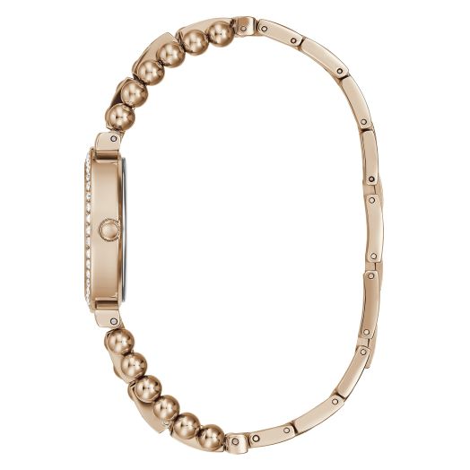 GUESS Ladies Dress Ball & Crystal 30mm Watch – Silver-Tone Dial with Rose Gold-Tone Stainless Steel Case & Bracelet