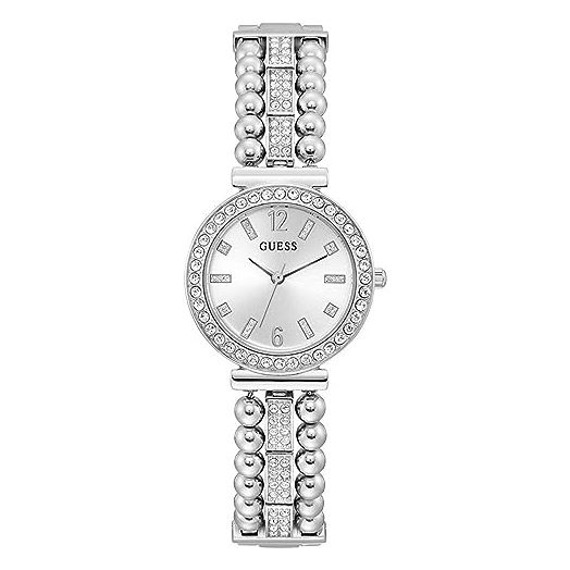 GUESS Ladies Dress Ball & Crystal 30mm Watch – Silver-Tone Stainless Steel Case & Bracelet
