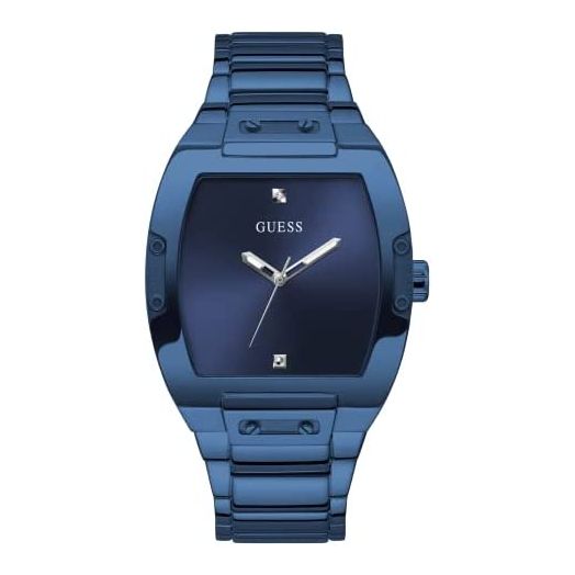 GUESS Men's Trend Casual Tonneau Diamond 43mm Watch – Blue Dial Stainless Steel Case & Bracelet