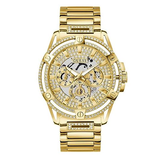 GUESS Men's 48mm Watch - Gold Tone Bracelet Gold Tone Case Champagne Dial