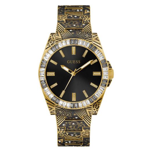GUESS Men's 42mm Watch - Gold Tone Bracelet Gold Tone Case Black Dial