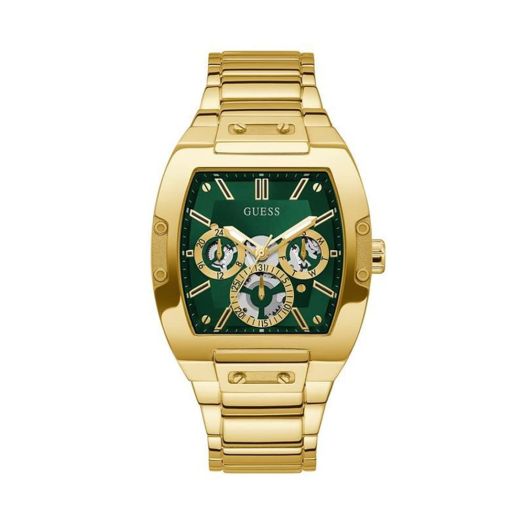 GUESS Men's 43mm Watch - Gold Tone Strap Green Dial Gold Tone Case