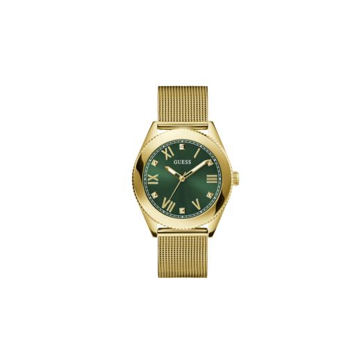 GUESS Men's 44mm Watch - Black Bracelet Gold Tone Case Green Dial