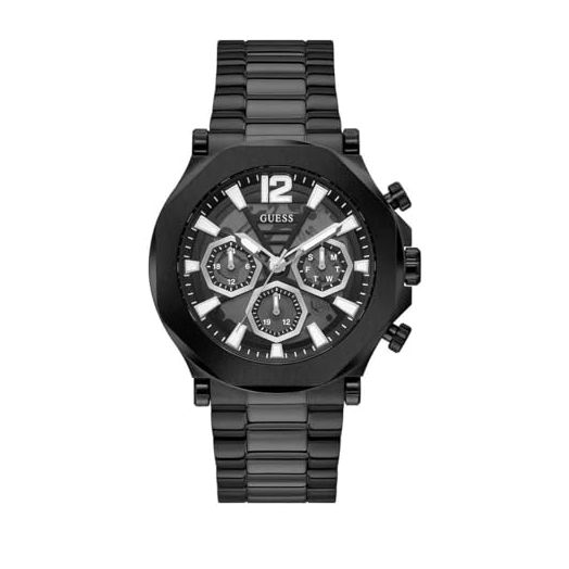 GUESS Men's 46mm Watch - Black Strap Green Dial Gold Tone Case