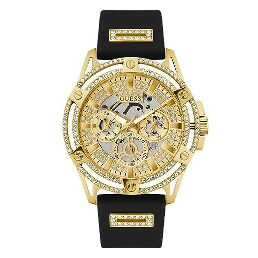 GUESS Mens 48mm Watch - Black Strap Silver Dial Silver Tone Case
