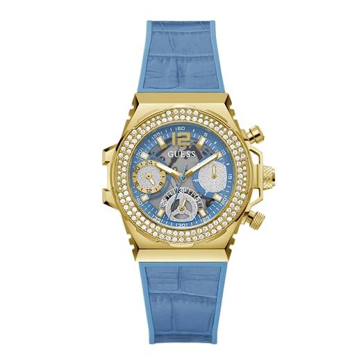 GUESS Ladies 36mm Watch - Turquoise Strap Turquoise Dial Gold Tone Case