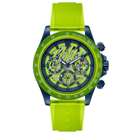 GUESS Mens 44mm Watch - Black Strap Black Dial Two-Tone Case