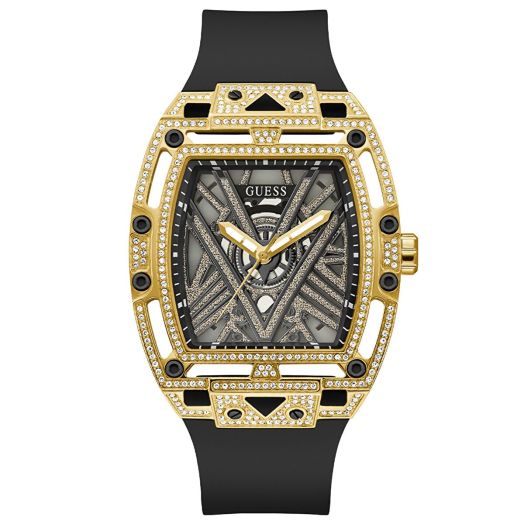 GUESS Men's 44mm Watch - Black Strap Black Dial Black Case