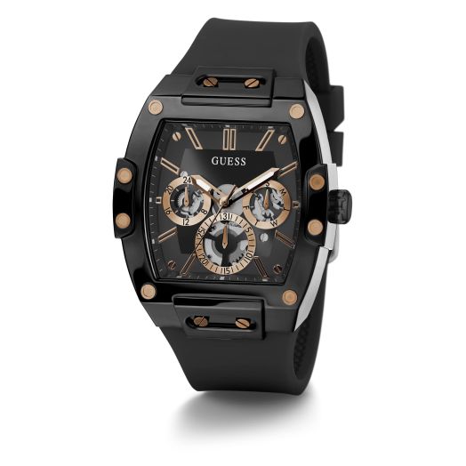 GUESS Mens 43mm Watch - Black Strap Black Dial Black Case