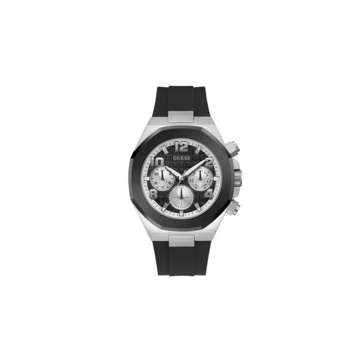 GUESS Men's 46mm Watch - Black Strap Black Dial Two-Tone Case