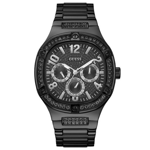GUESS Men's 46mm Watch - Gold Tone Strap Black Dial Gold Tone Case