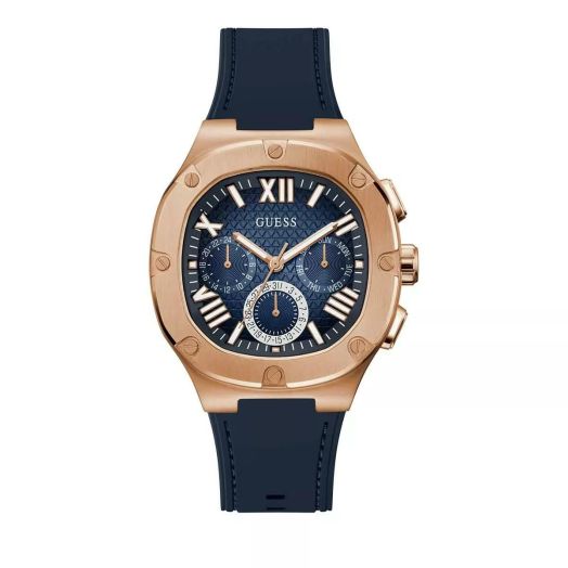 GUESS Men's 42mm Watch - Black Strap Gunmetal Dial Silver Tone Case