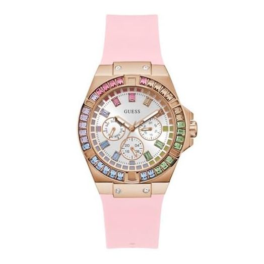 GUESS Ladies 39mm Watch - Pink Strap White Dial Rose Gold Tone Case