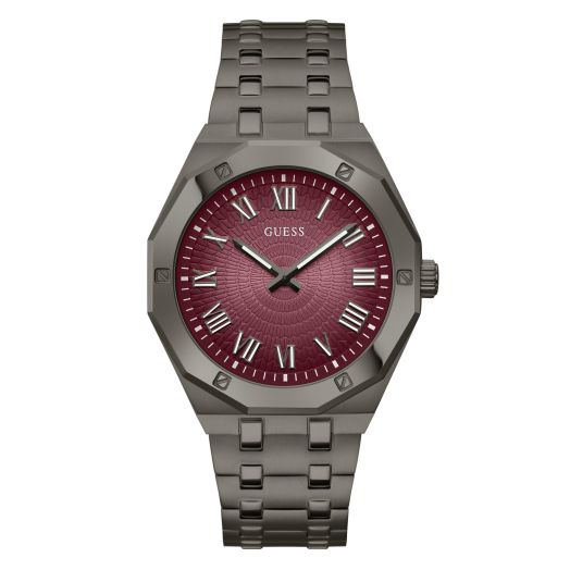 GUESS Men's 42mm Watch - Silver Tone Strap Black Dial Silver Case