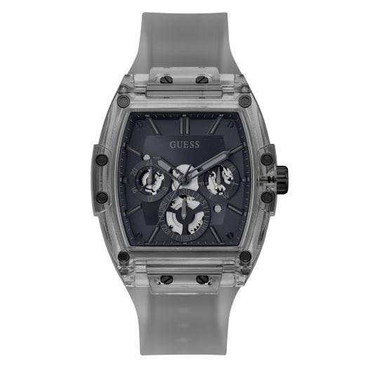 GUESS Men's 43mm Watch - Grey Strap Navy Dial Grey Case