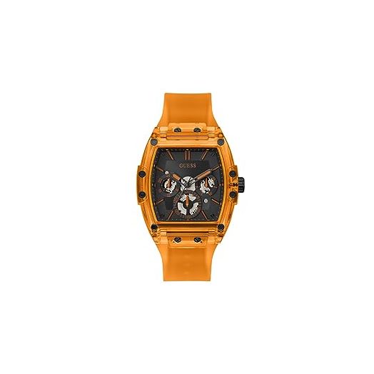 GUESS Men's 43mm Watch - Orange Strap Navy Dial Orange Case