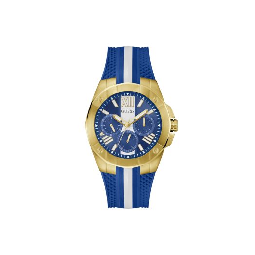 GUESS Men's 44mm Watch - Blue Strap Multi Dial Gold-Tone Case